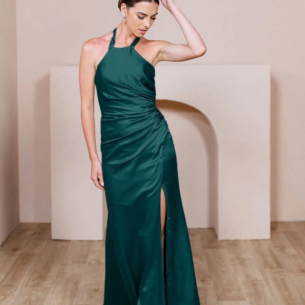 Revelry Fallon Satin Bridesmaid Dress in Classic Emerald size 4